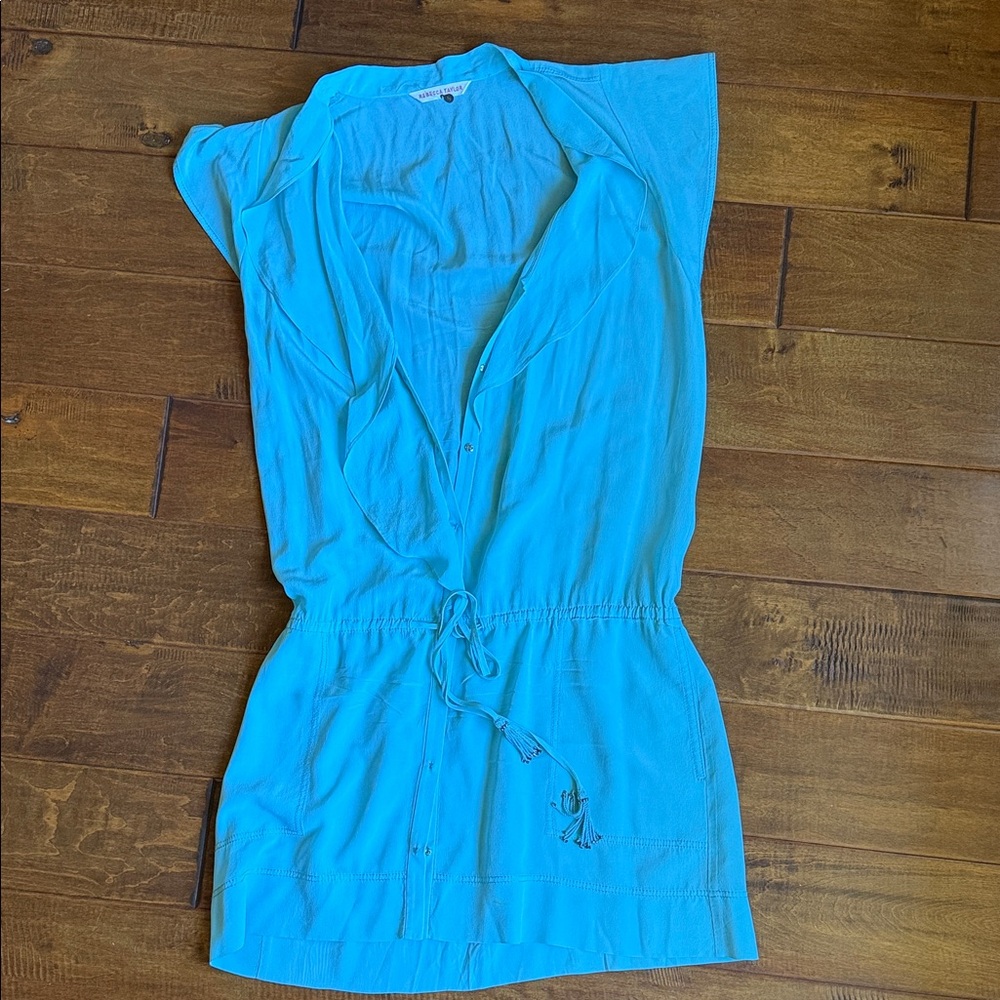 Rebecca Taylor Silk Turquoise Mini Dress With Pockets